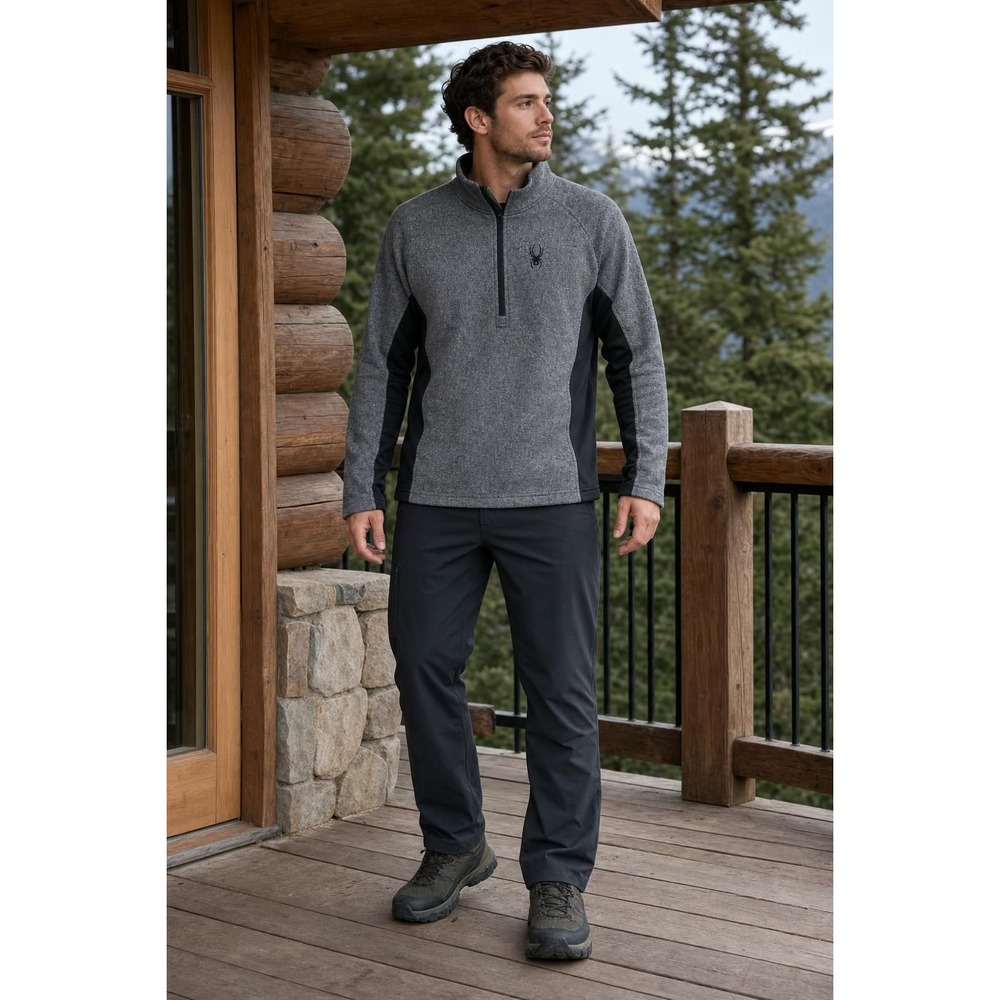Spyder Outbound Quarter Zip Sweater Men's L Gray Black Fleece Lined Gorpcore